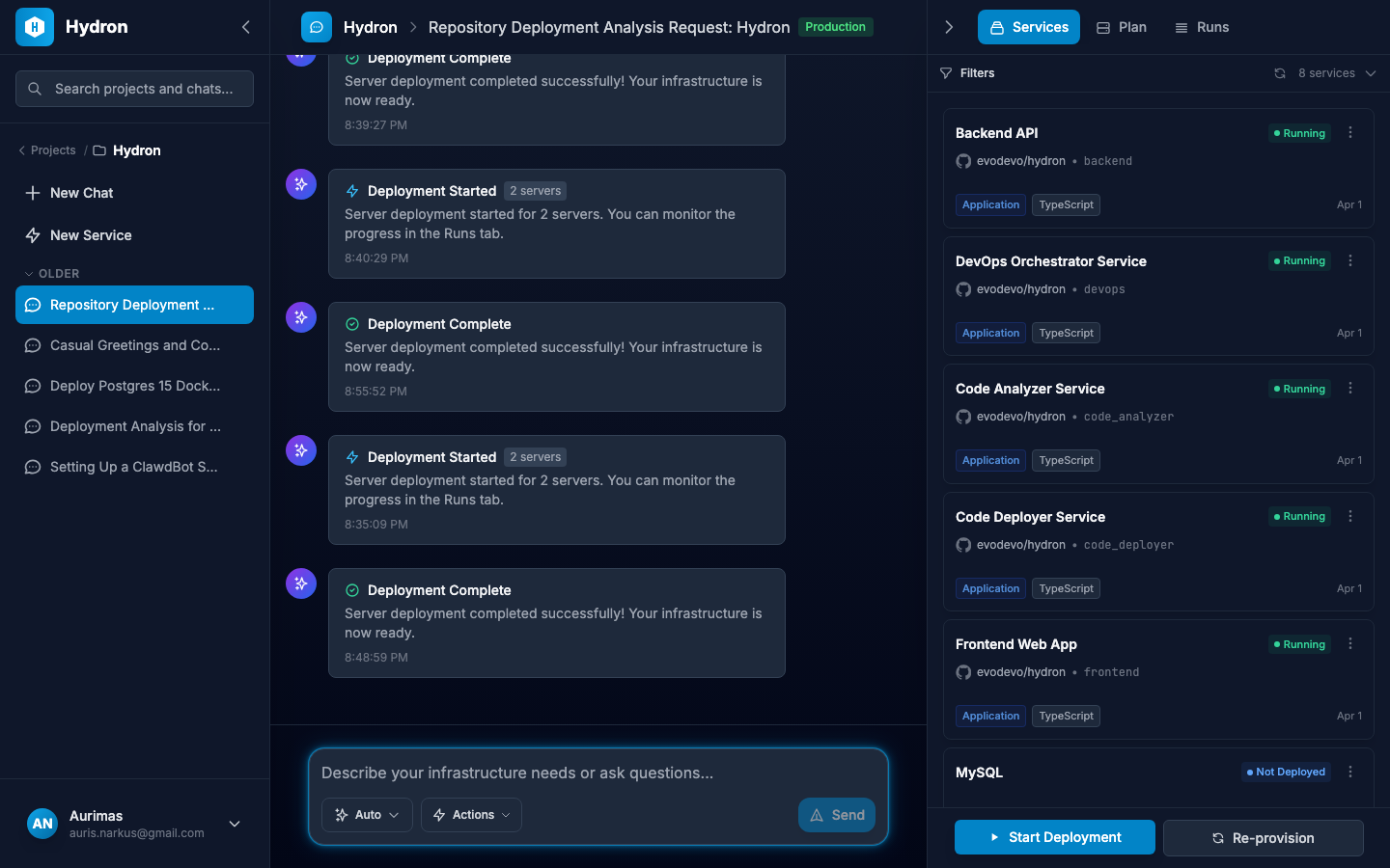 Deployment completion messages showing successful provisioning